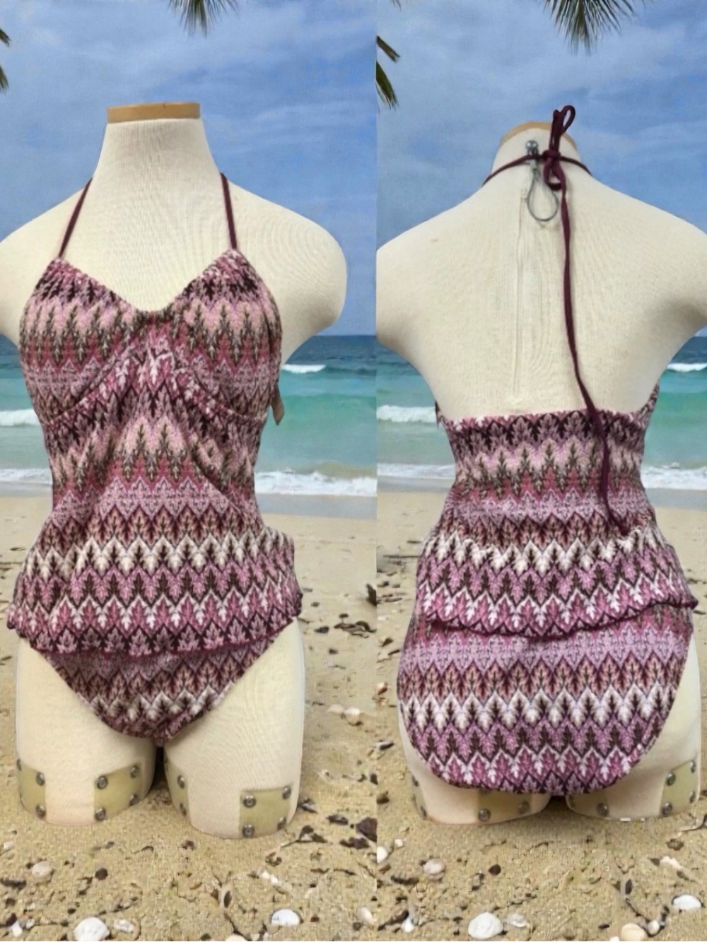 Swimsuit, women, burgundy/white/black, size M.: